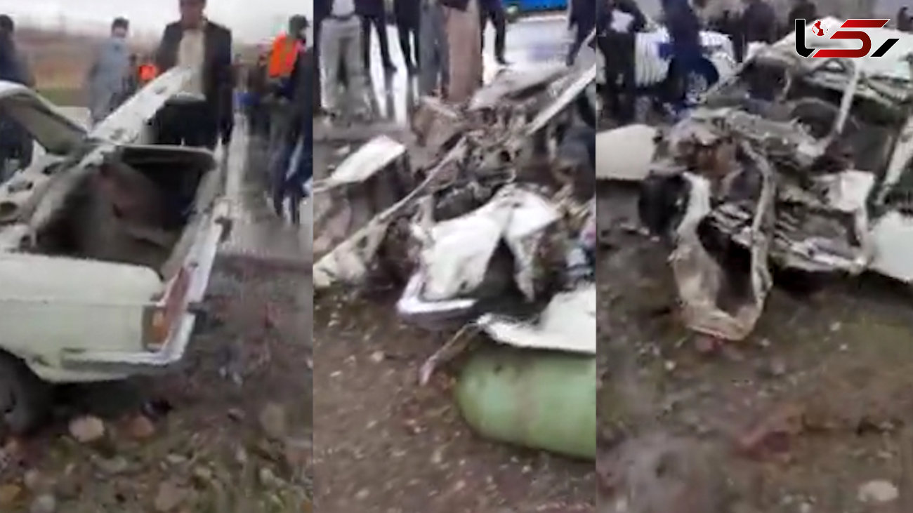 فیلم صحنه تصادف مرگبار در لرستان/ 3 کشته در پیکان له شده