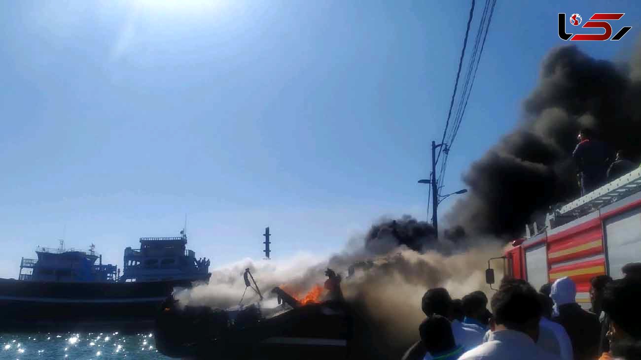 فیلم آتش سوزی هولناک 3 لنج بزرگ صیادی در کنارک خلیج فارس