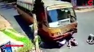 تصادف وحشتناک موتورسوار مست با اتوبوس+فیلم