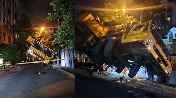 نجات معجزه‌آسا از فاجعه در تهران / جرثقیل غول‌پیکر روی ساختمان سقوط کرد + فیلم و عکس