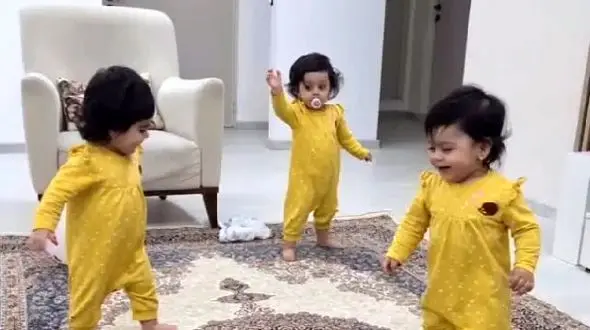 آواز باشکوه دختر سه قلوها/ با آهنگ آذری قیزلری چه رقصی میکنن فقط تپ تپ افتادنشون!