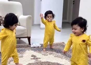 آواز باشکوه دختر سه قلوها/ با آهنگ آذری قیزلری چه رقصی میکنن فقط تپ تپ افتادنشون!