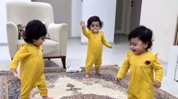 آواز باشکوه دختر سه قلوها/ با آهنگ آذری قیزلری چه رقصی میکنن فقط تپ تپ افتادنشون!