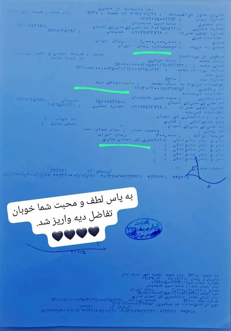 دیه خانواده بیرمی واریز شد برای قصاص