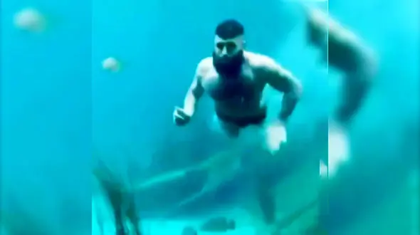 تحت تعقیب قرار گرفتن یک مرد توسط پلیس پس از شیرجه زدن در آکواریوم + فیلم