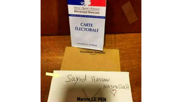 محبوبیت سید حسن نصرالله در برگه های رای گیری انتخابات فرانسه+ عکس