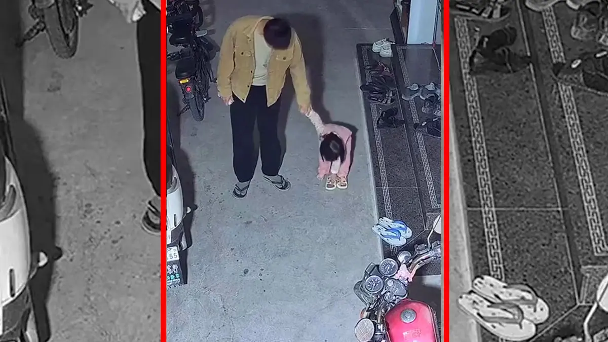 فیلم تلاش بامزه کودک برای پوشیدن دمپایی