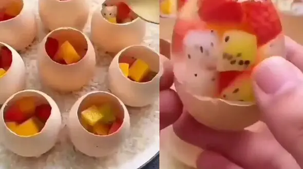 ژله میوه ای را در تخم مرغ بپزید / فیلم