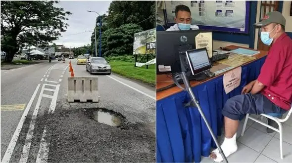 پرواز دردناک زوج جوان با افتادن موتورسیکلت در چاله! +عکس