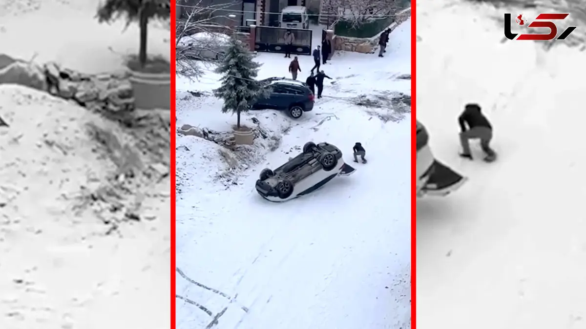 فیلم واژگونی خودرو و حرکت روی سقف در ترکیه