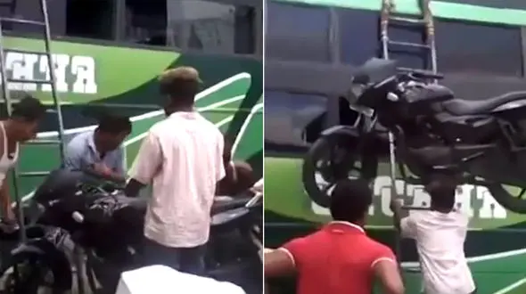 جابه‌جایی موتورسیکلت به سبک فیلم‌های بالیوودی! + فیلم