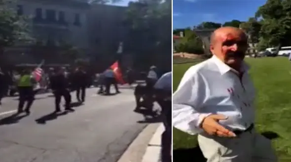 لحظاتی از درگیری خونین مخالفان و حامیان اردوغان در واشنگتن+فیلم