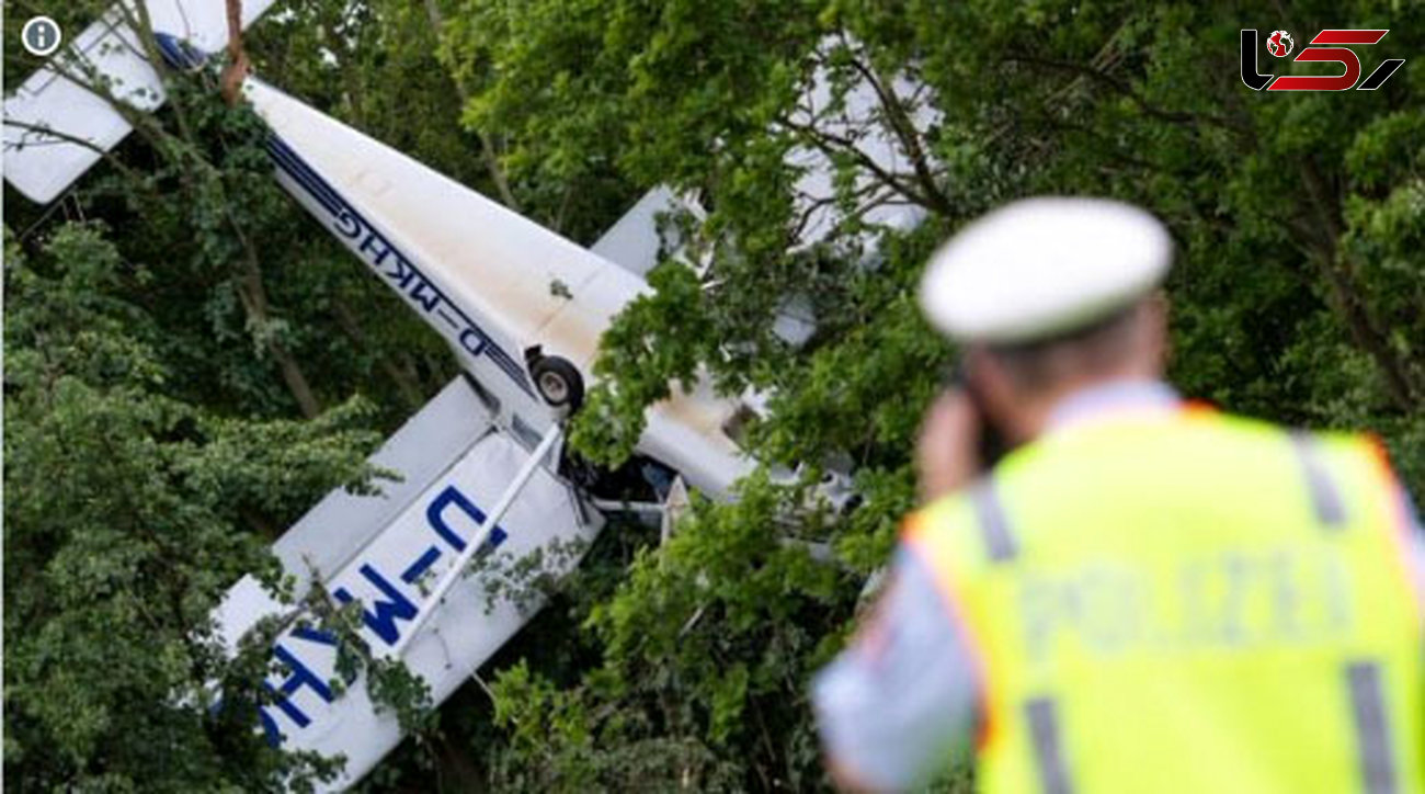 نجات خلبان آلمانی و همسرش پس از سقوط هواپیما در میان درختان+ عکس