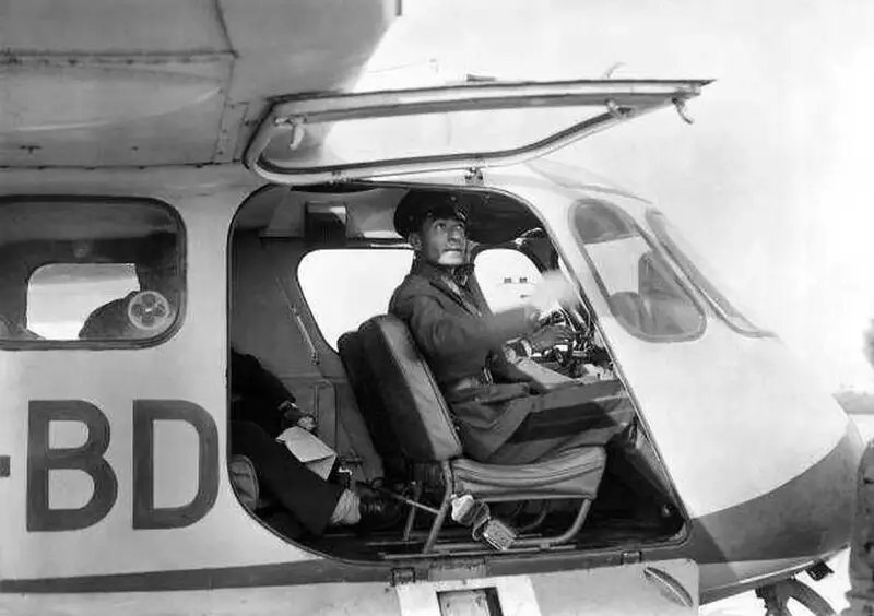The king of Iran Mohammad Reza shah Pahlavi tests a prototype plane at Villacoublay airport