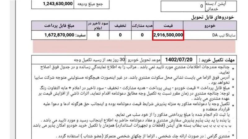 قیمت جدید ساینا در مهر ماه 1402