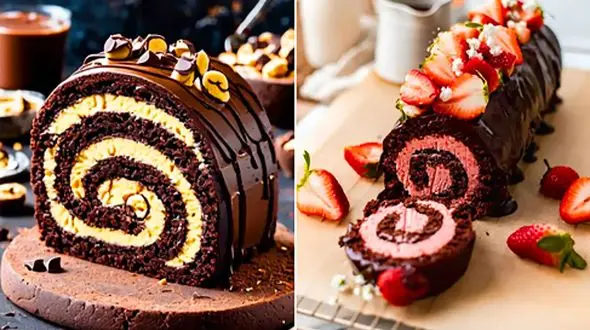 طرز تهیه 15 مدل کیک رولتی کاکائویی خوشمزه برای مهمانی‌ های خاص