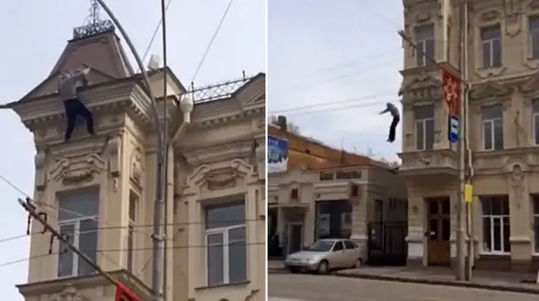 لحظه خودکشی وحشتناک مرد میانسال از طبقه سوم یک ساختمان + فیلم