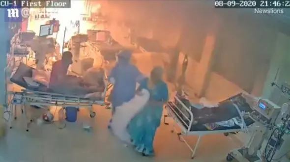 فیلم لحظه آتش‌گرفتن بخش ICU بیماران کرونایی + عکس