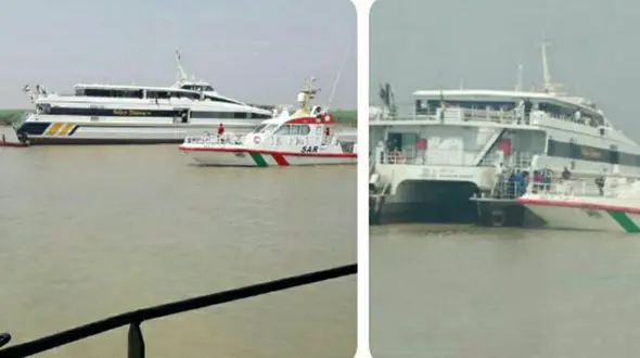 کشتی مسافربری ایران کویت روبروی اروندکنار به گل نشست+ فیلم