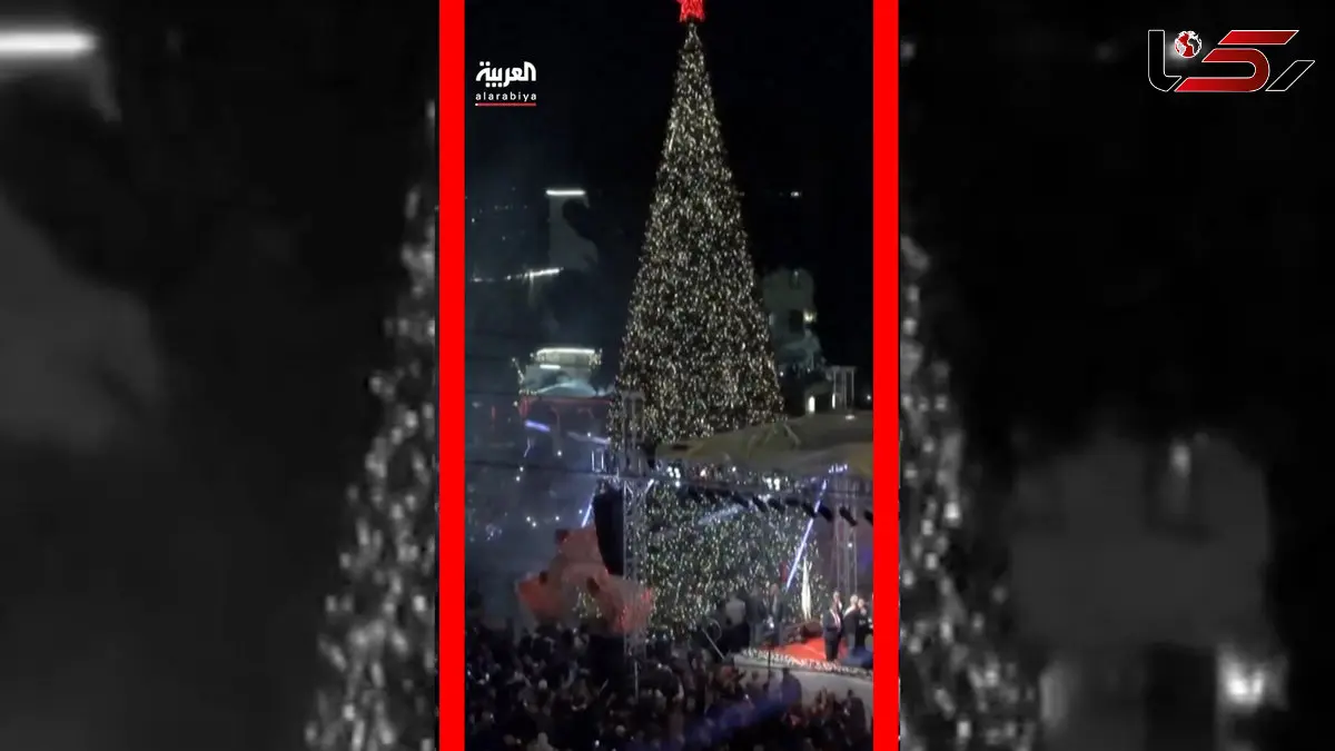 فیلم روشن شدن درخت کریسمس در بیت لحم پس از دو سال جنگ