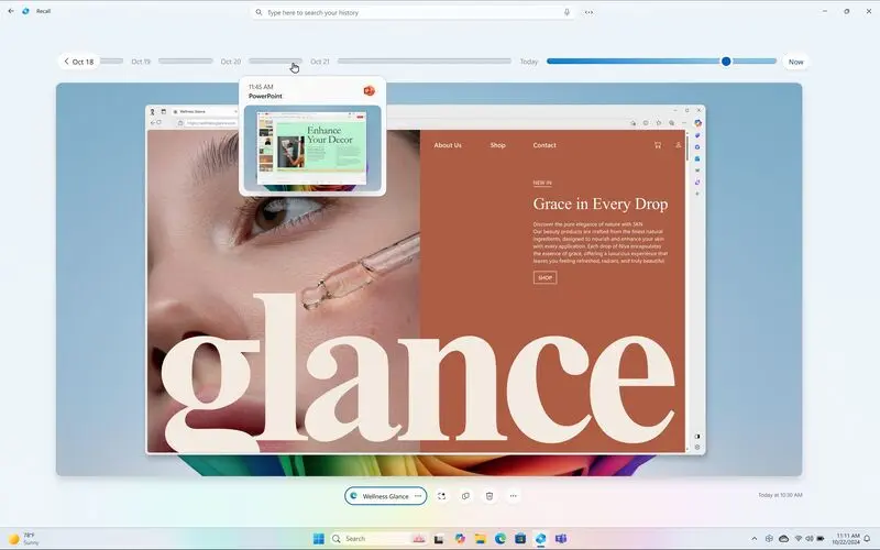 تایم‌لاین در قابلیت ریکال ویندوز ۱۱