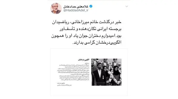 واکنش حدادعادل به خبر درگذشت «مریم میرزاخانی» نابغه ریاضی