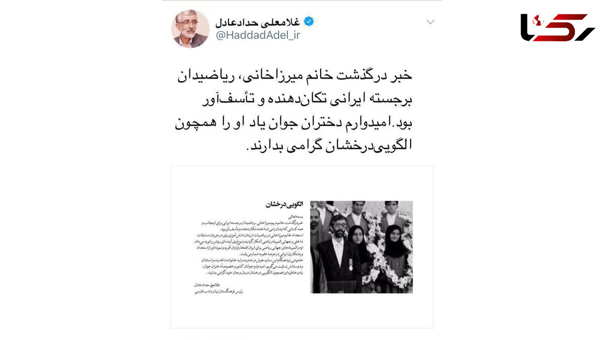 واکنش حدادعادل به خبر درگذشت «مریم میرزاخانی» نابغه ریاضی