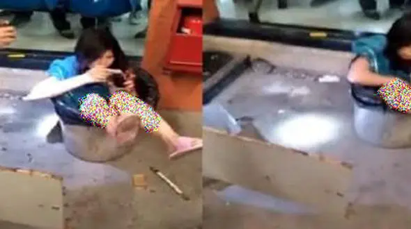 این مرد عصبانی در حال قدم زدن ناگهان همسرش را داخل سطل آشغال انداخت+عکس