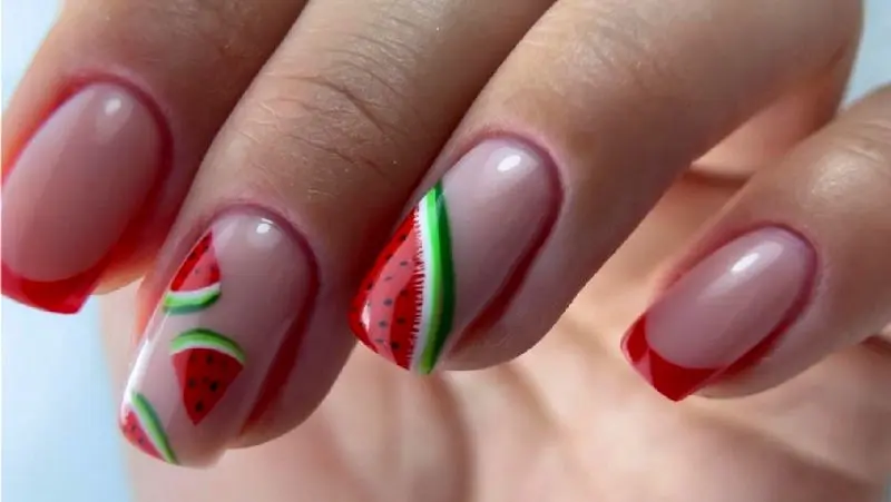 مدل ناخن یلدایی عروس طرح هندوانه