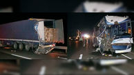 عکس های دلخراش از تصادف نیمه شب جاده سبزوار /  اتوبوس با 51 مسافر به تریلی زد