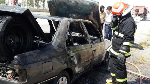 آتش سوزی خودروی سواری در جاده مشهد + عکس 