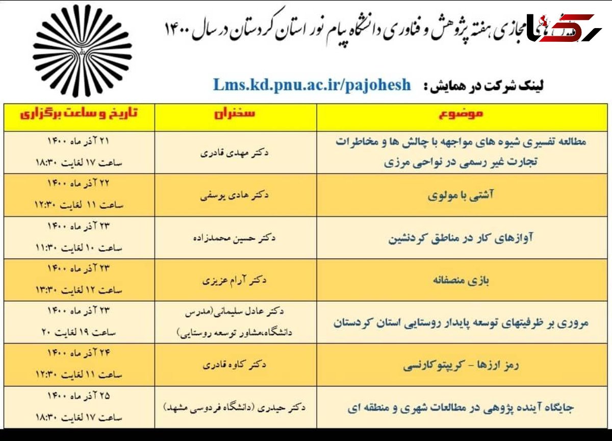 برگزاری پنج همایش مجازی ویژه هفته پژوهش در دانشگاه پیام نور کردستان