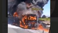 فیلم لحظه آتش گرفتن اتوبوس مسافربری در شیراز / وحشت در جاده / ببینید