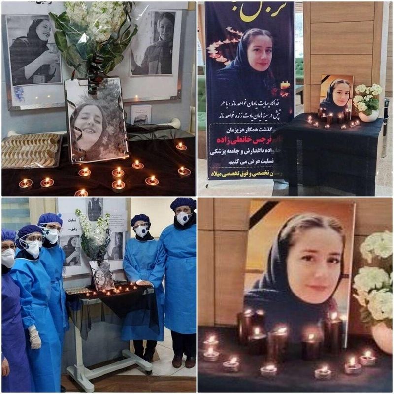 نرجس خانعلی زاده پرستار مبتلا به کرونا در بیمارستان را می بینید. 