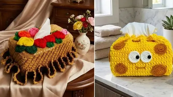 کاور دستمال قلاب بافی عروسکی | بهترین مدل های فانتزی و دکوراتیو