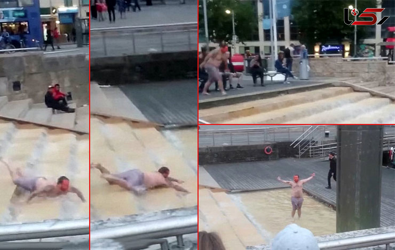 فیلم لحظه سقوط عجیب مرد شناگر از پله های آبشار