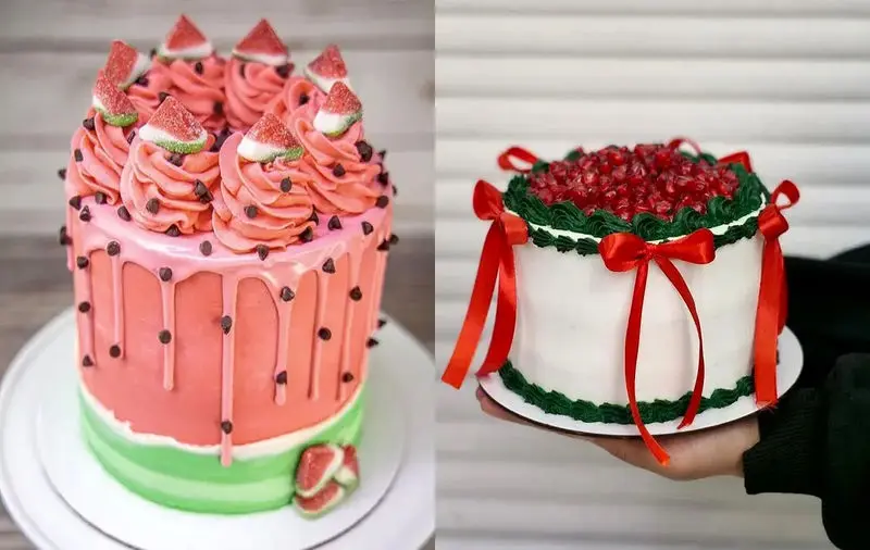 تزیین کیک شب یلدا خانگی با خامه