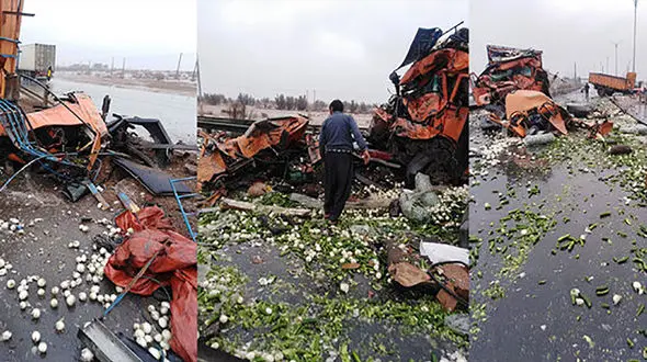 ۳ کشته در تصادف خونبار 2 کامیون در میبد