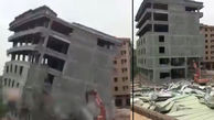فیلم لحظه سقوط ساختمان نیمه کاره روی جرثقیل 