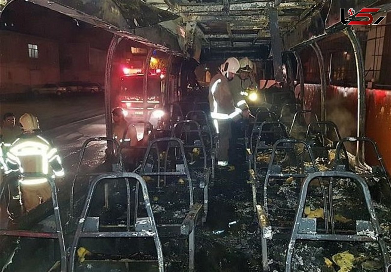  یک اتوبوس در شهرری جزغاله شد + تصاویر لحظه آتش سوزی
