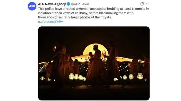 یک زن تایلندی بعد از اغفال 11 راهب بازداشت شد