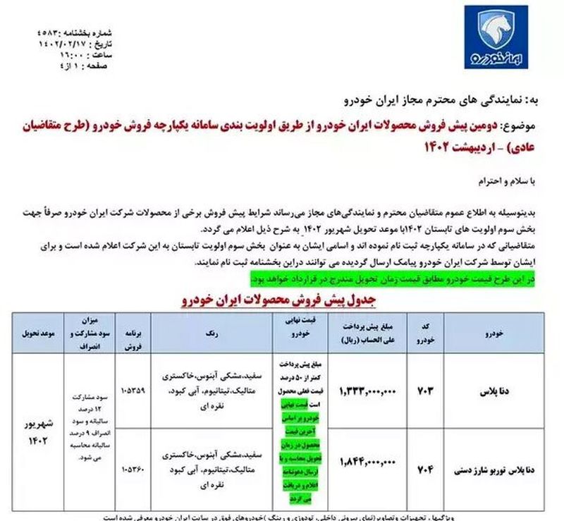 ایران خودرو قیمت دناپلاس را بالا برد