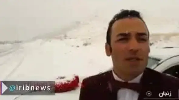 عروس و داماد زنجانی در برف پاییزی گرفتار شدند و به مراسم نرسیدند + فیلم 