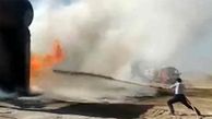  آتش سوزی تانکر گازوئیل در مهریز  + فیلم 