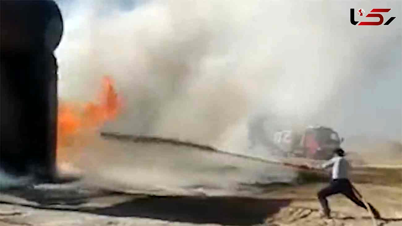  آتش سوزی تانکر گازوئیل در مهریز  + فیلم 