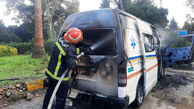 آتش سوزی عجیب آمبولانس در بابل  / آتش نشانان وارد عمل شدند + عکس