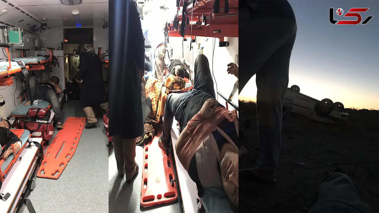 واژگون شدن خودروی محسن جندقی روزنامه نگار در جاده مشهد / 5 مصدوم به بیمارستان انتقال یافتند + عکس