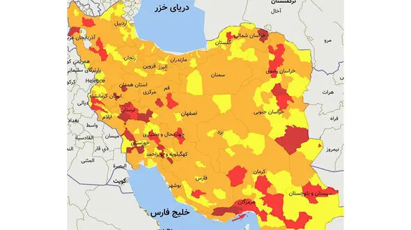 رنگ‌بندی شهرهای قرمز، نارنجی و زرد کرونا از ۸ خرداد
