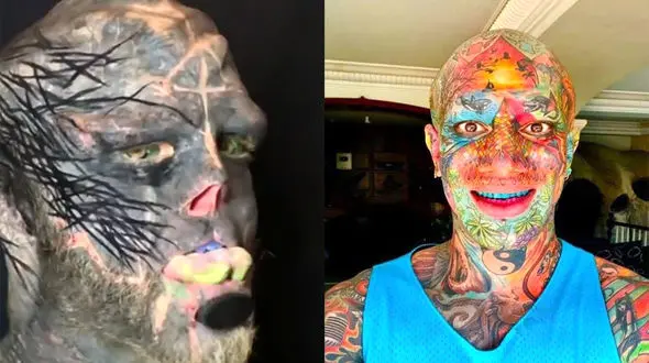 فیلم پر تتوترین مرد جهان / تتلو ناخن کوچیکه اش نمی شود ! / می ترسید نبینید !