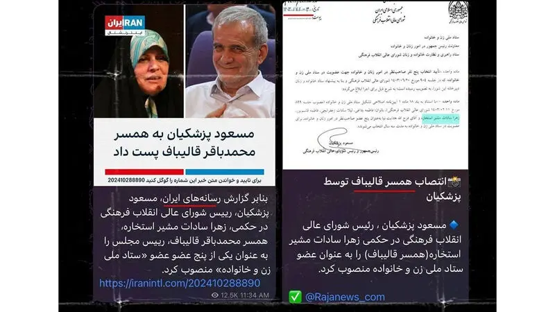 حکم انتصاب « زهرا سادات مشیر » همسر رئیس مجلس شورای اسلامی